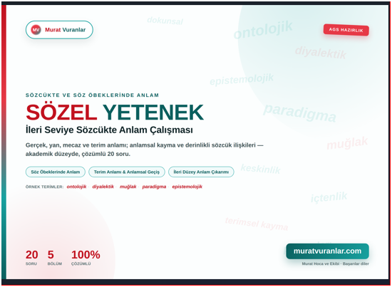 AGS Sözel Yetenek Sözcükte Anlam İleri Seviye