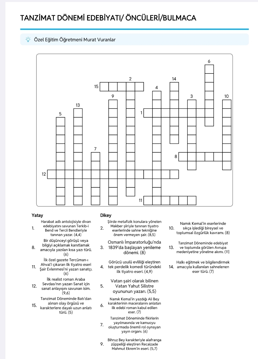 TANZİMAT 1.DÖNEM ÖNCÜLERİ/BULMACA