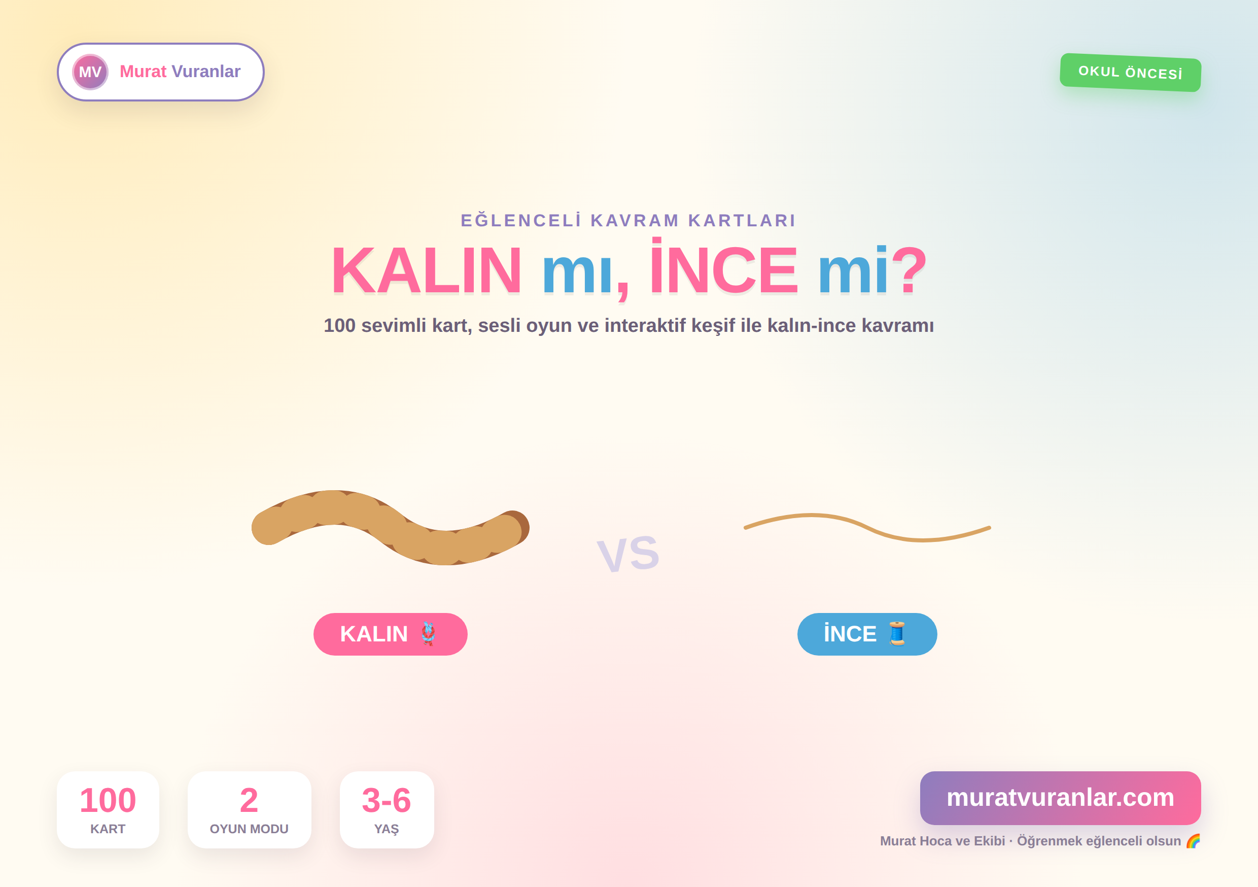 100 eğlenceli kart ile kalın ve ince kavramını öğreniyoruz!