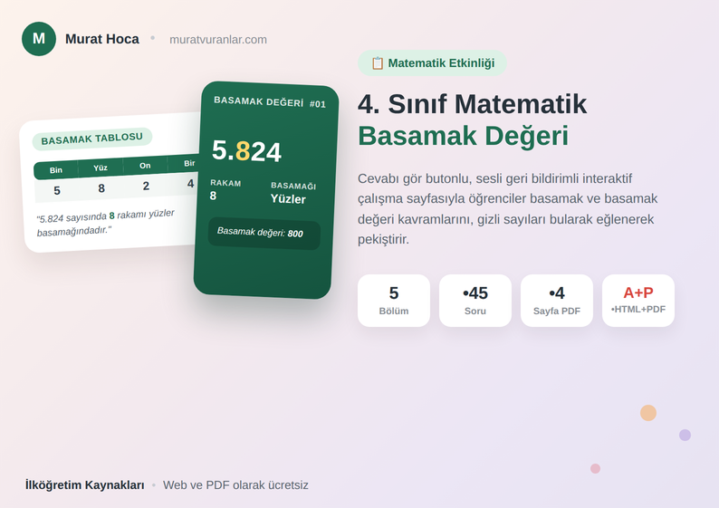4. Sınıf Matematik - Doğal Sayılar ve Basamak Değeri Etkinlik Sayfası