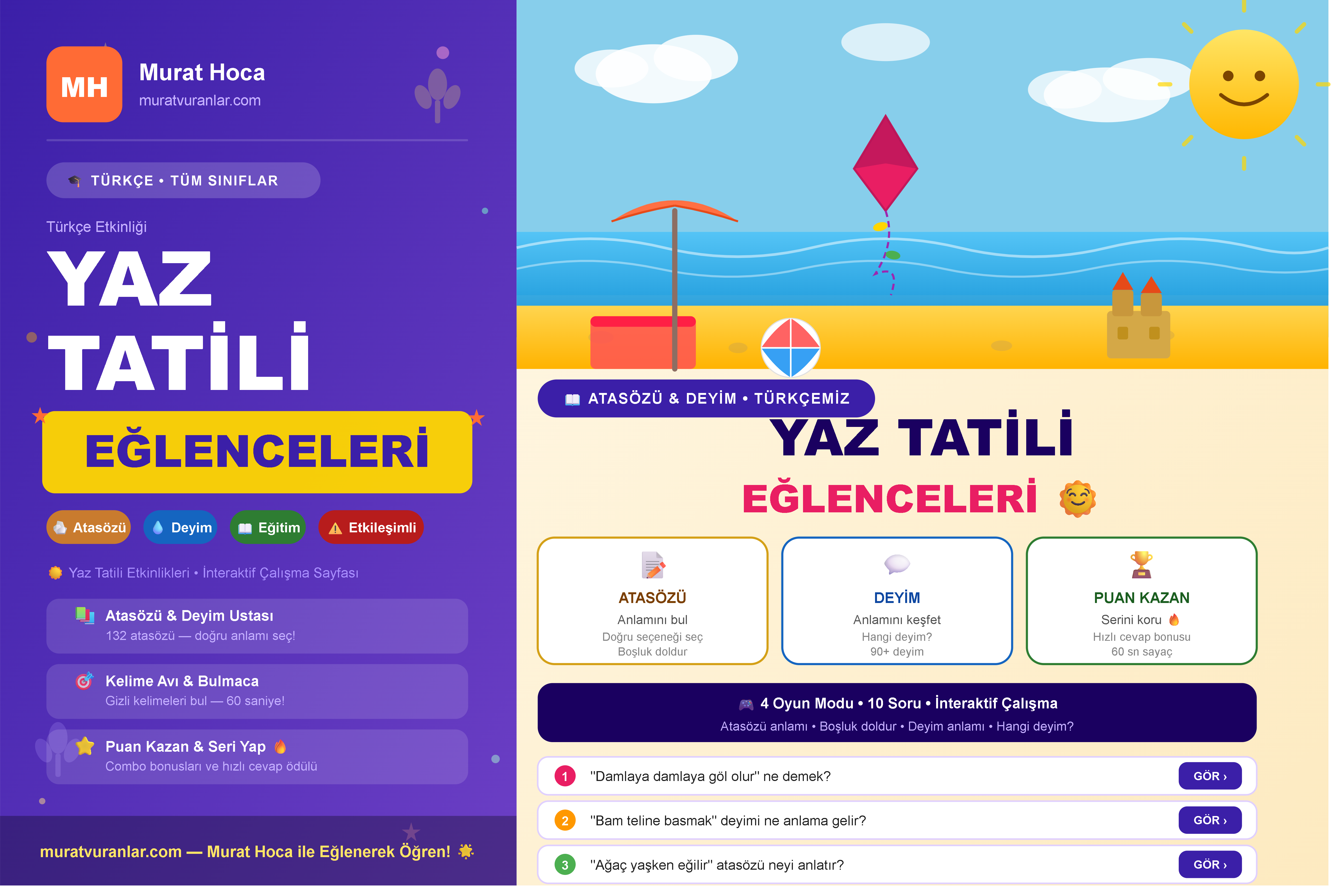 Yaz Tatili Eğlenceleri — Atasözü & Deyim Ustası 🌞