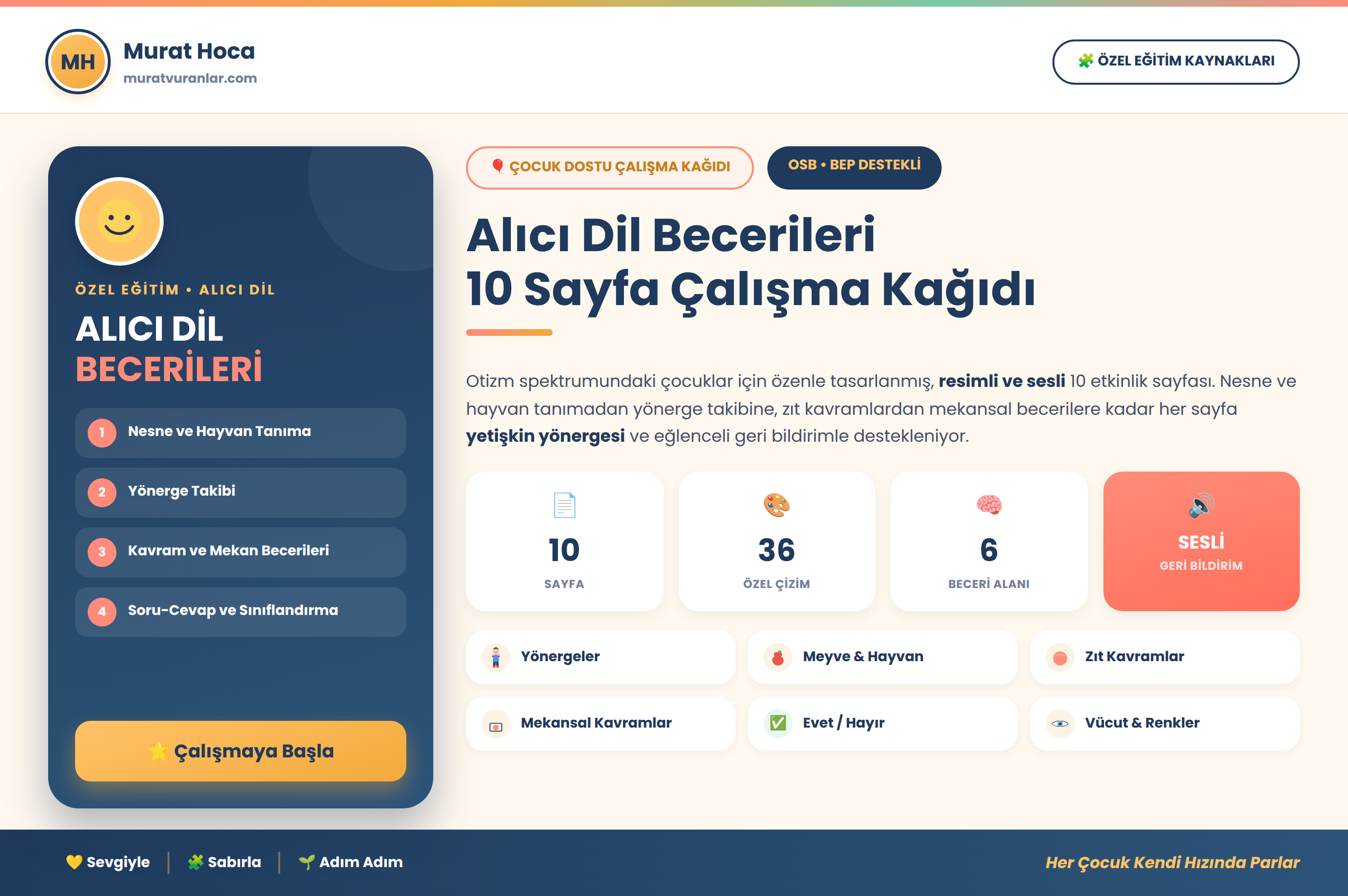 Alıcı Dil Becerileri Çalışma Kağıtları – 10 Sayfa Resimli Etkinlik Seti