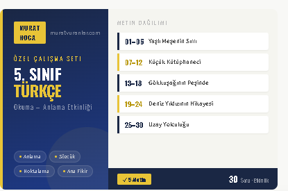 5. Sınıf Türkçe Okuma-Anlama: 30 Soruluk Dev Etkinlik Seti