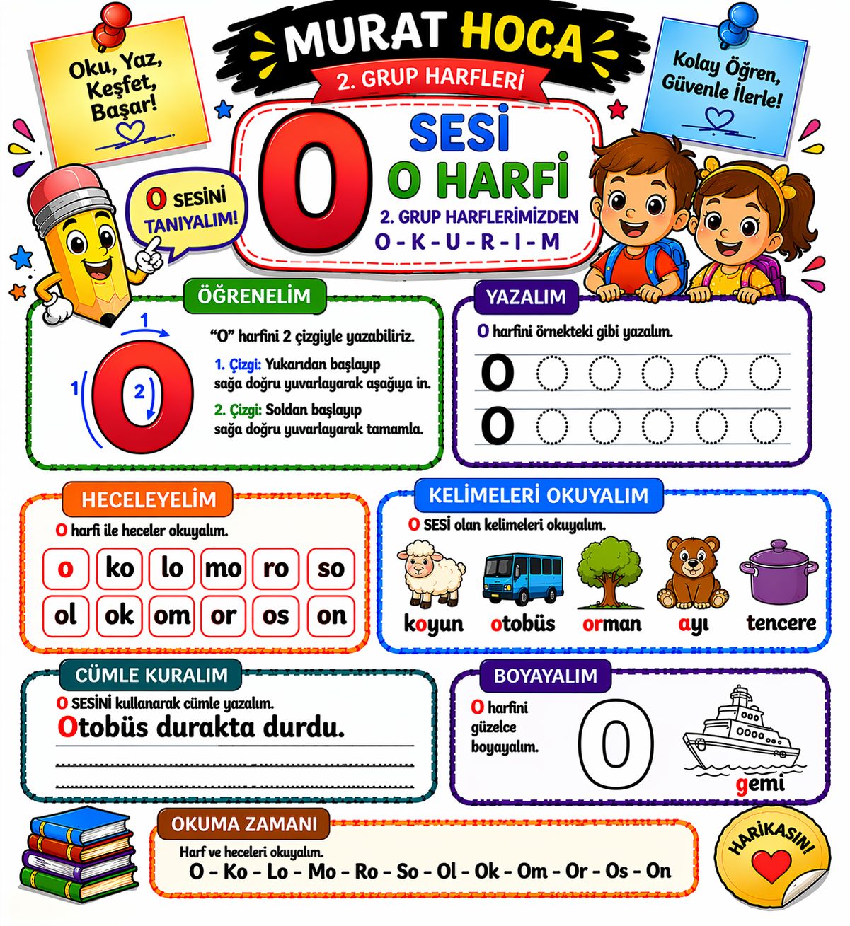 1. Sınıf Türkçe  "O" Sesi Okuma Yazma Etkinlik Seti - Eğlenceli ve Kapsamlı