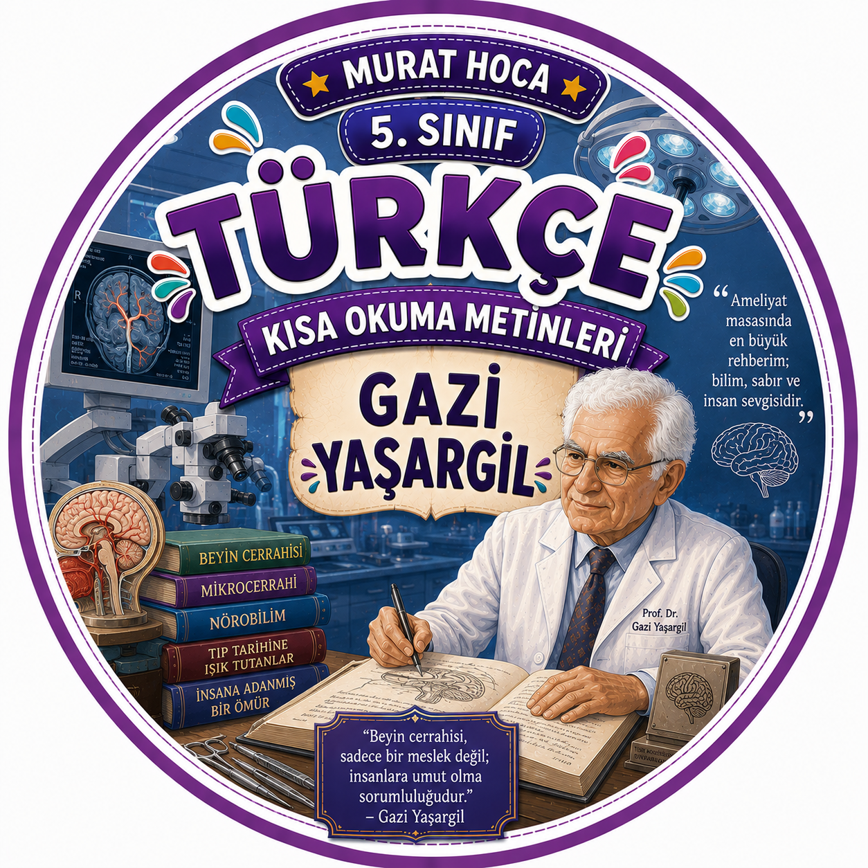 5.Sınıf  Türkçe Okuma Anlama Metni:  Yüzyılın Beyin Cerrahı: Gazi Yaşargil Okuma ve Etkinlik Seti