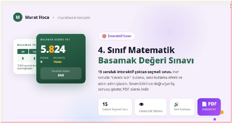 4. Sınıf Matematik Doğal Sayılar /"Basamak Değeri Sınavı"