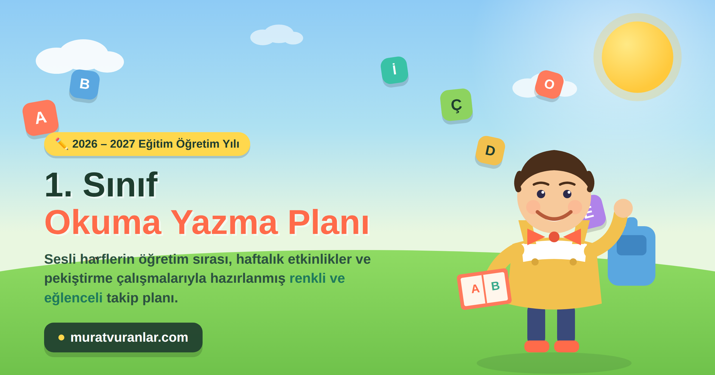 1. Sınıf Okuma Yazma Planı 2026-2027 | Sesli Harfler Sırası