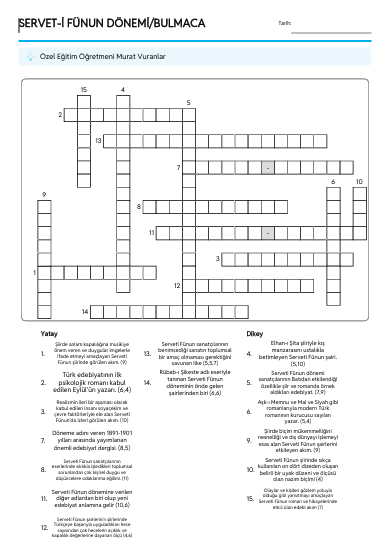 SERVET -İ FÜNUN DÖNEMİ/BULMACA