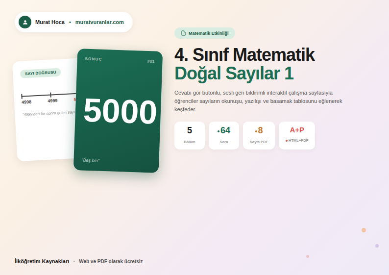 4. Sınıf Matematik - Doğal Sayılar Konu Anlatımı ve Etkinlik Sayfası