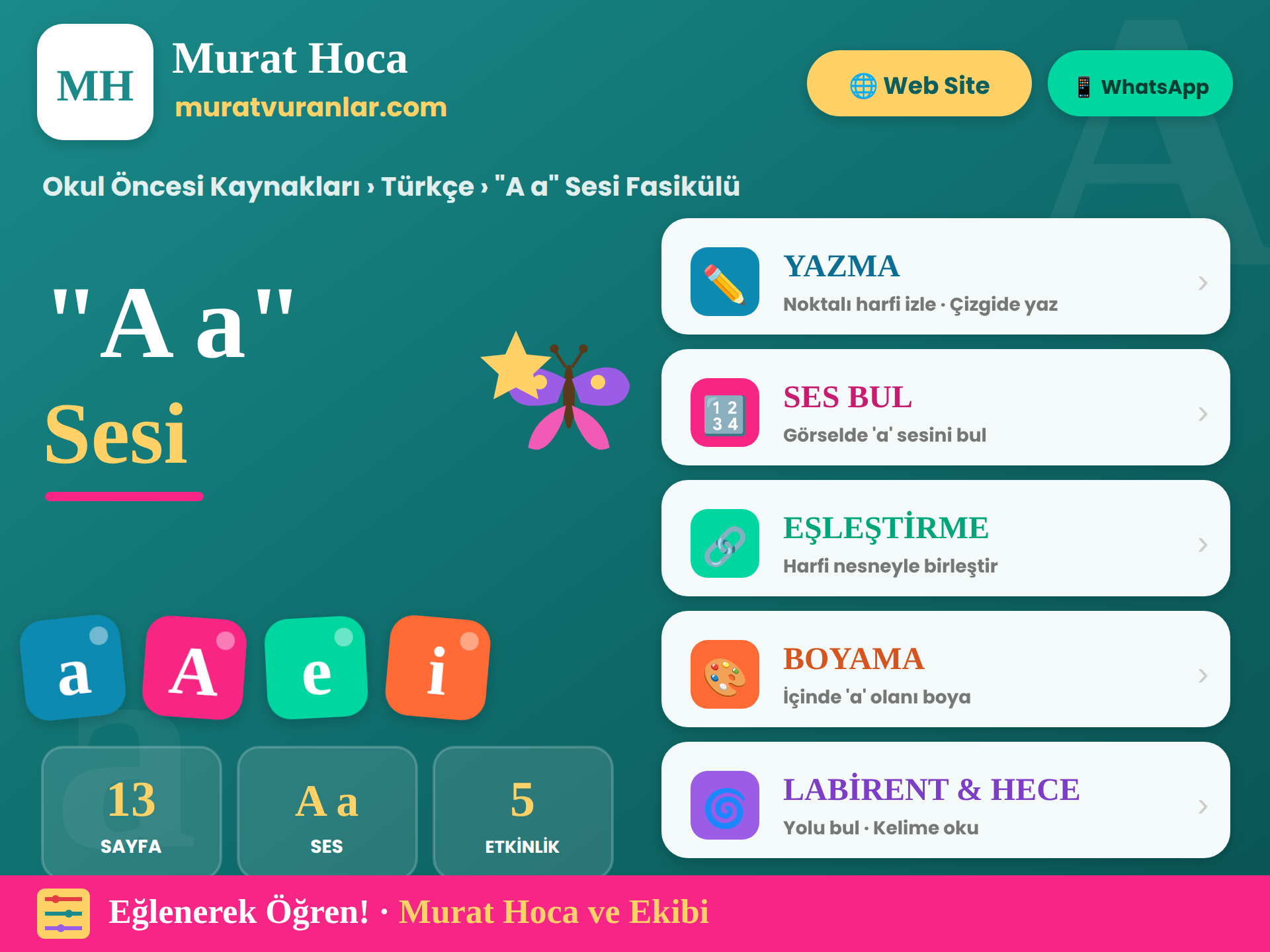 "A a" Sesi Okuma Yazma Fasikülü – 13 Sayfa Etkinlik