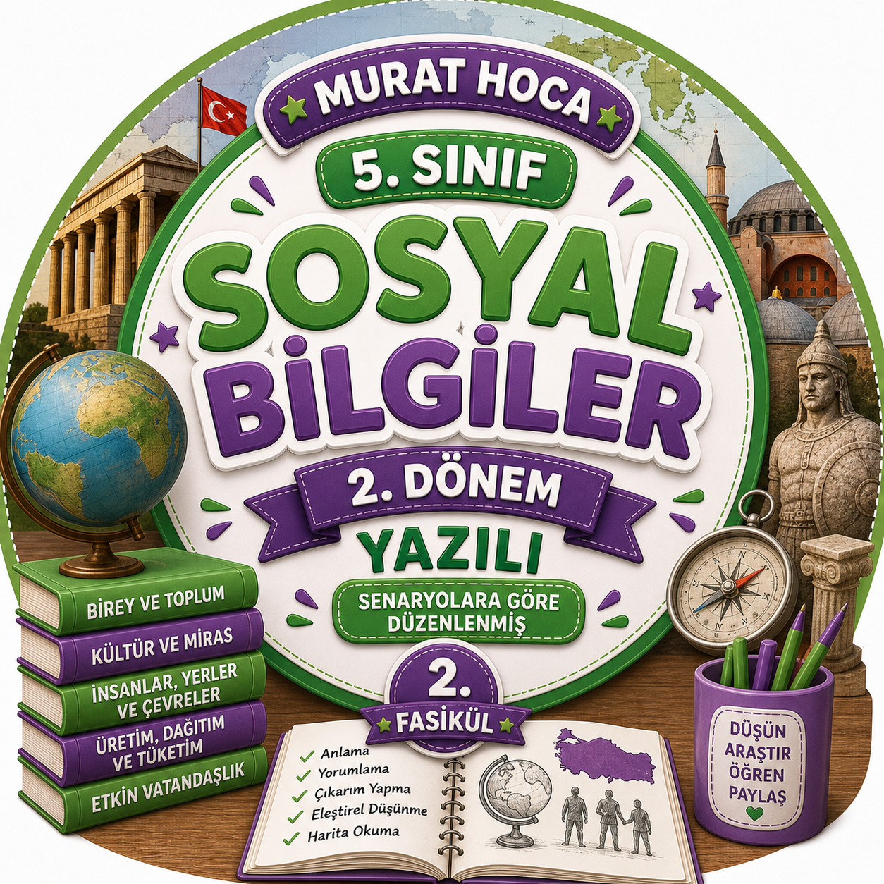 5. Sınıf Sosyal Bilgiler 2. Dönem Senaryo Temelli Genel Değerlendirme Sınavı ve Çözüm Anahtarı