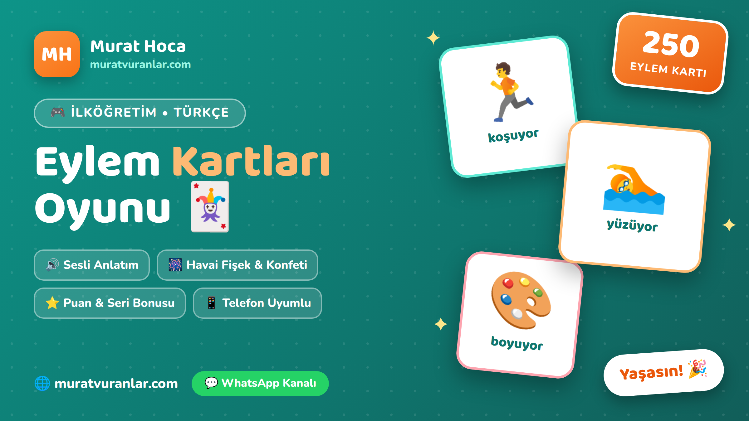 Eylem Kartları Oyunu 🃏 – 250 Kartla Eğlenceli Fiil Öğrenme (İlköğretim)