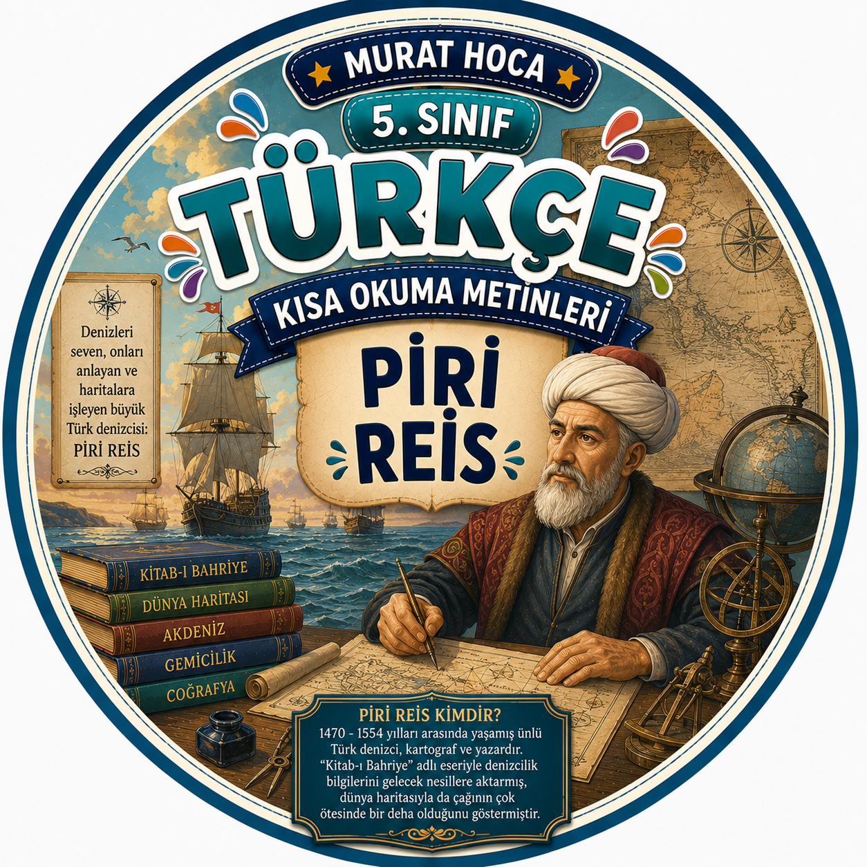 5.Sınıf Türkçe Okuma ve Anlama Metni: Denizlerin ve Haritaların Efendisi: Piri Reis Okuma ve Etkinlik Seti