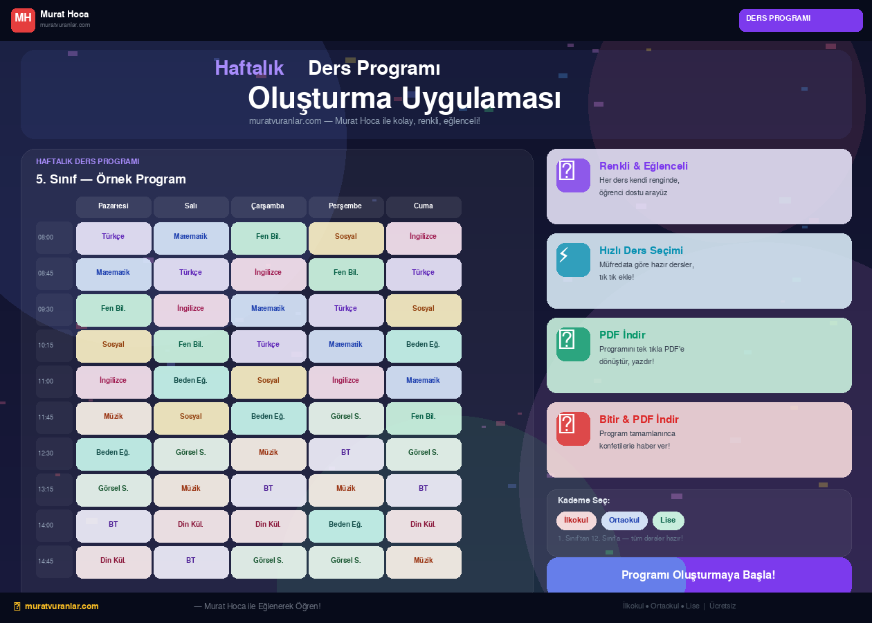Haftalık Ders Programı Oluşturma Uygulaması/ Bilgisayar ve Cep Telefonu Uyumlu