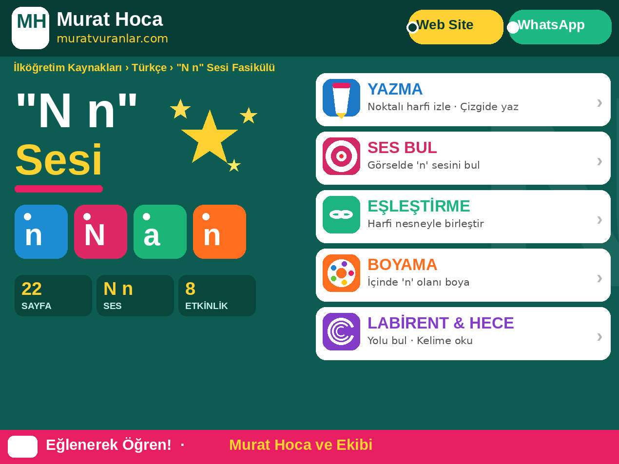 "N n" Sesi Okuma Yazma Fasikülü – 22 Sayfa Etkinlik