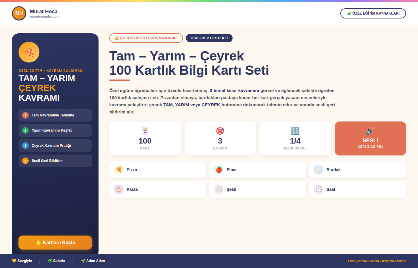 Tam – Yarım – Çeyrek Kavramı | 100 Soruluk Özel Eğitim Çalışması