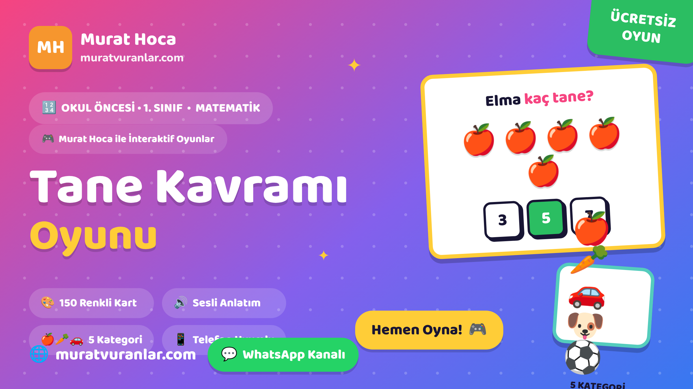 Tane Kavramı Oyunu – 150 Kartlı Ücretsiz Sayma Oyunu Kaç Tane? Sayma Oyunu – Okul Öncesi ve 1. Sınıf Matematik