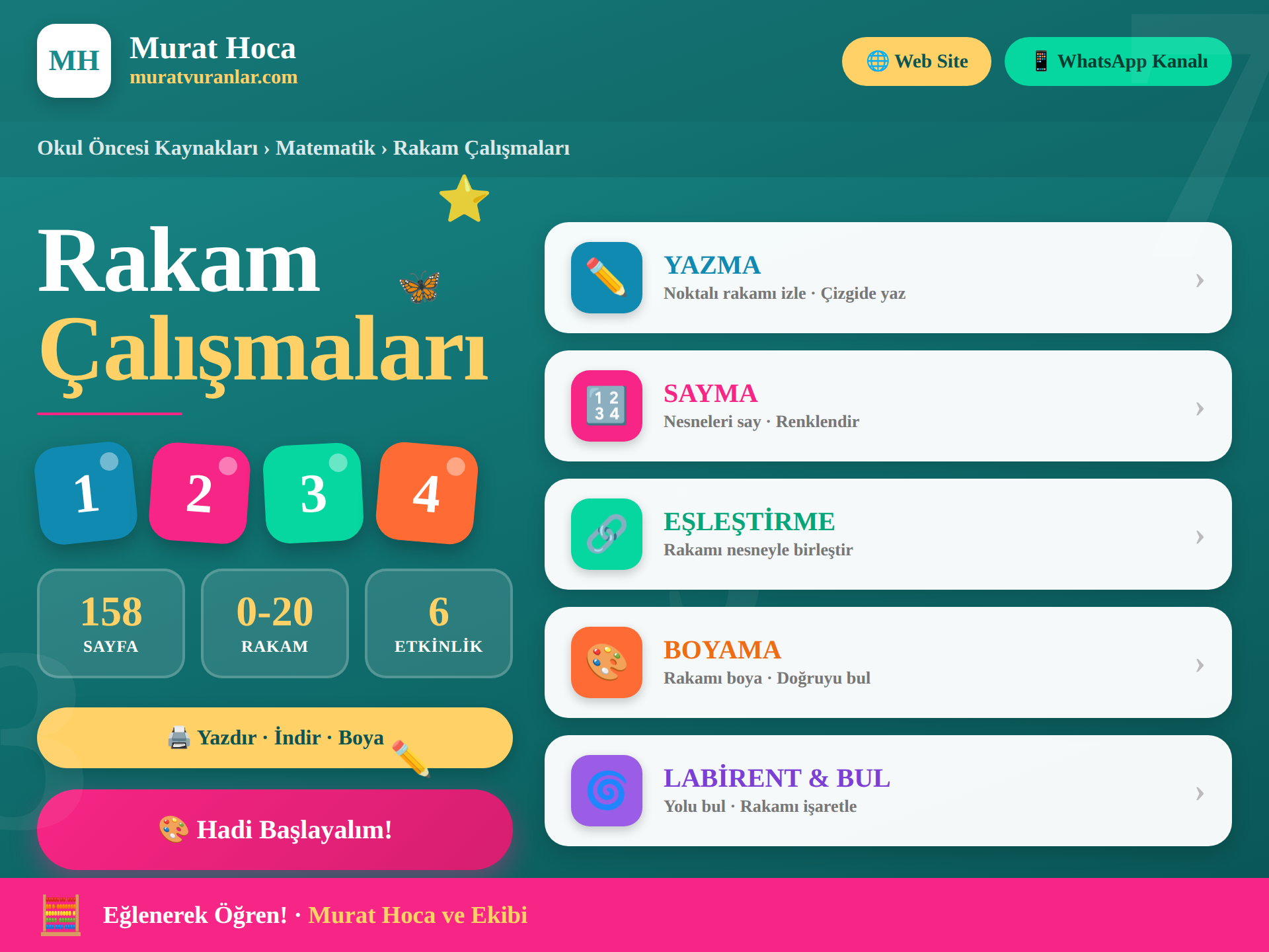 Rakam Çalışma Sayfaları (0-20) – 158 Yazdırılabilir Etkinlik