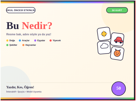 Resme bak, adını söyle ya da yaz! Okul öncesi çocuklar için 50 nesne tanıma kartı.