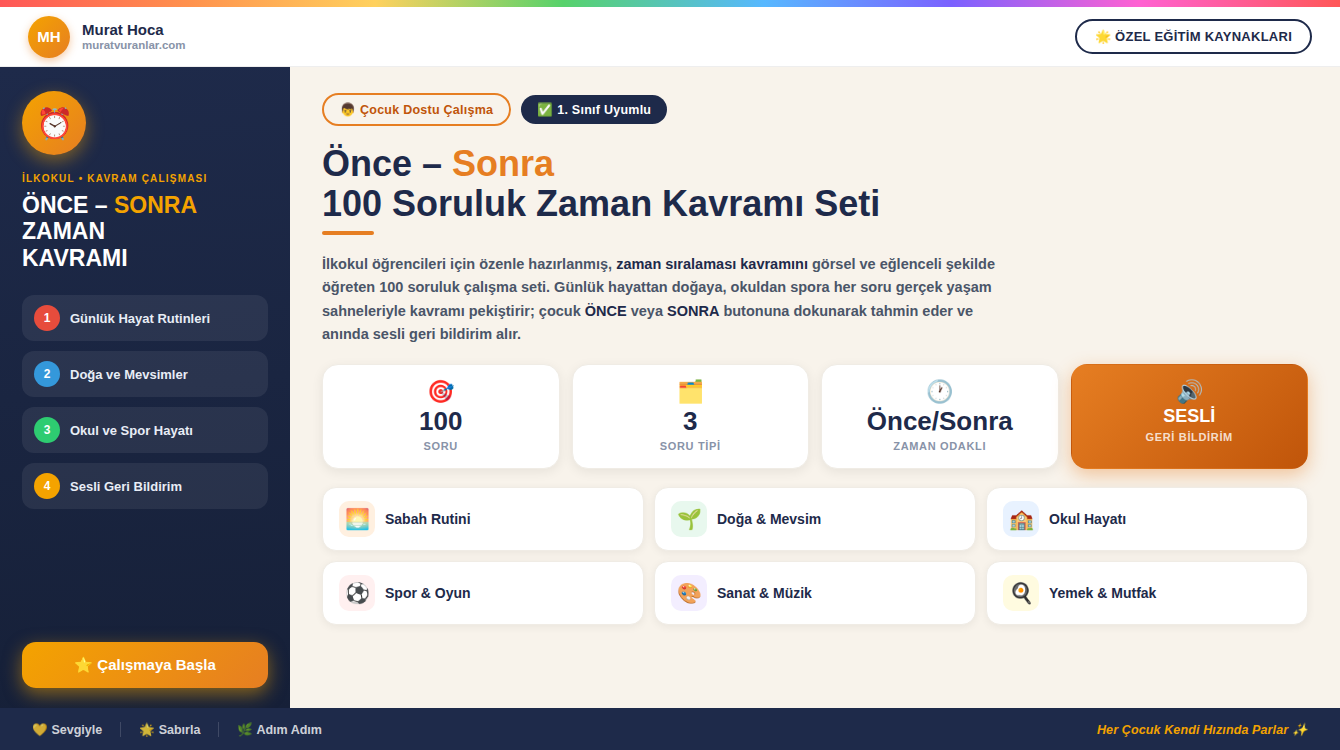 Önce – Sonra Zaman Kavramı | 100 Soruluk İnteraktif Çalışma