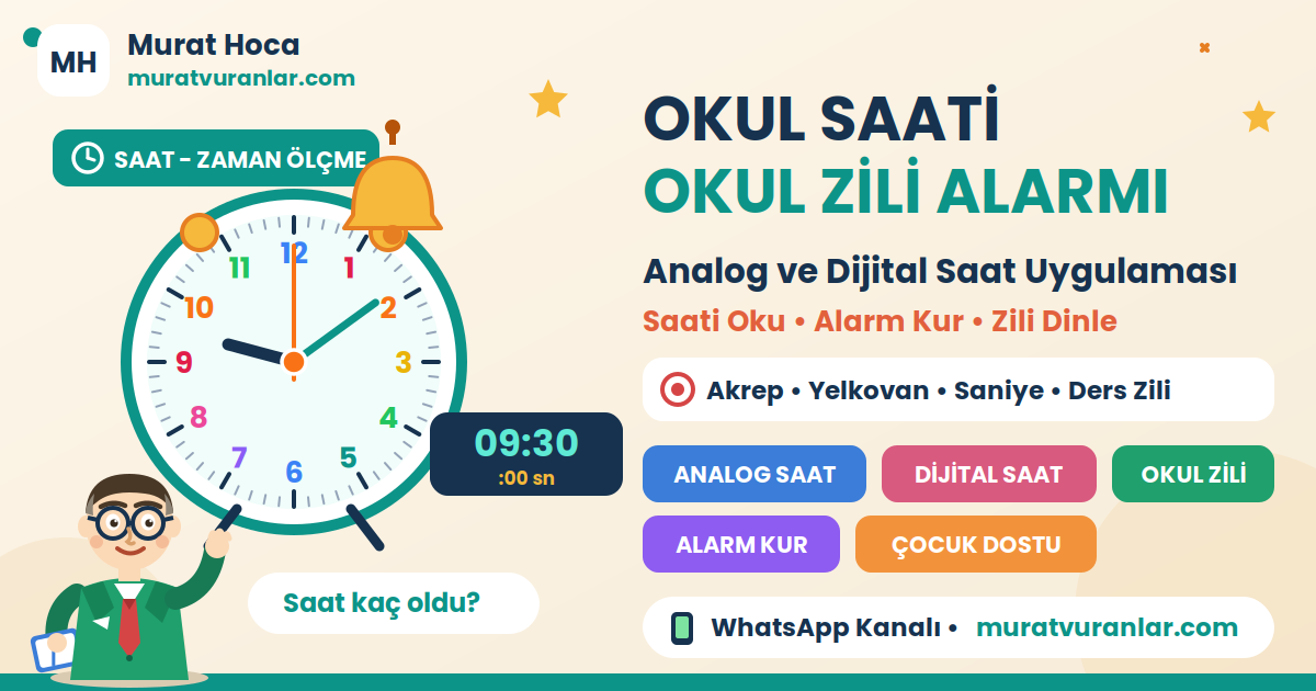 Okul Saati – Analog ve Dijital Saat + Okul Zili Alarmı